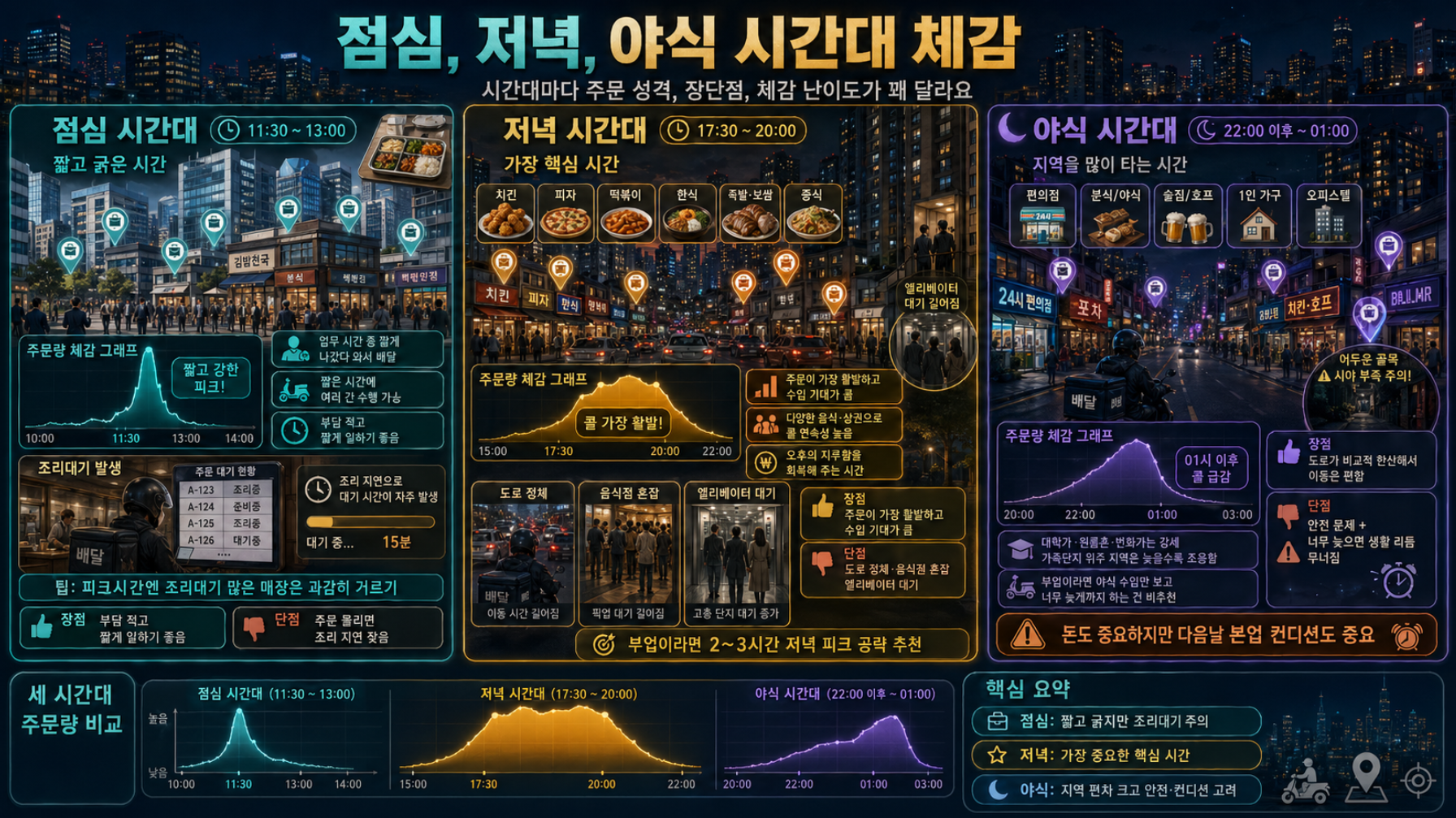 배달 할 때 점심,저녁,야간시간대 별로 차이를 알려주는 사진