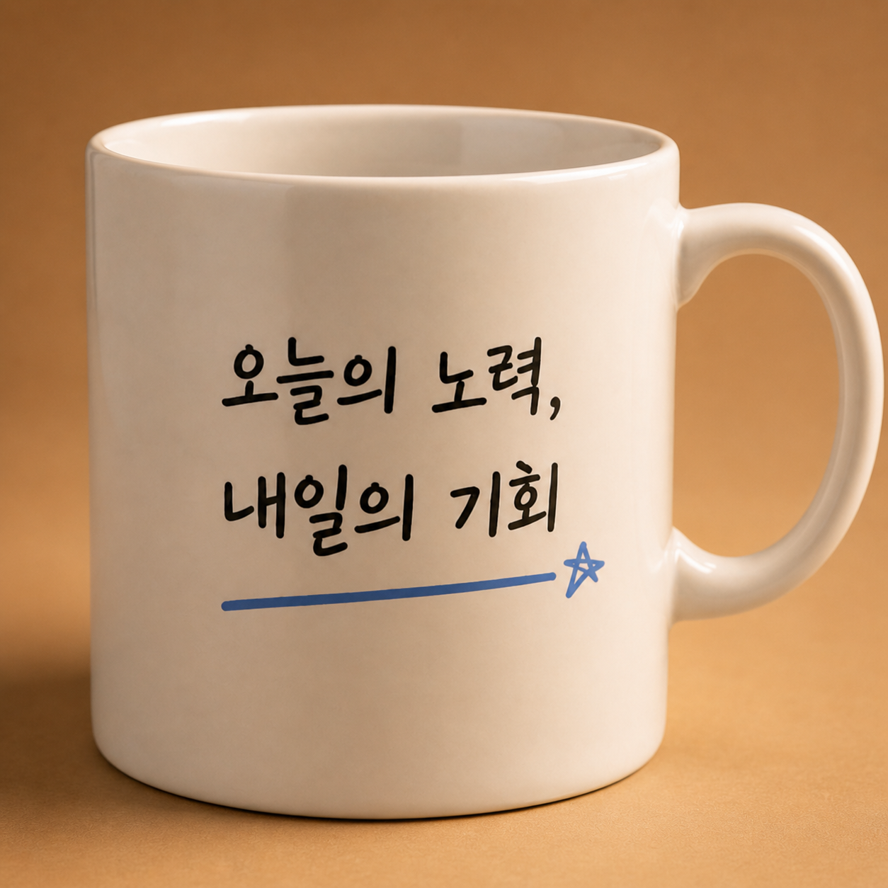 오늘의 노력, 내일의 기회 문구 쓰인 머그잔